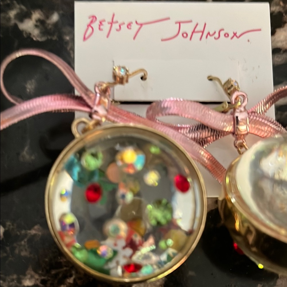 Betsey Johnson Pink and Gold Festive Earrings - Picture 2 of 5